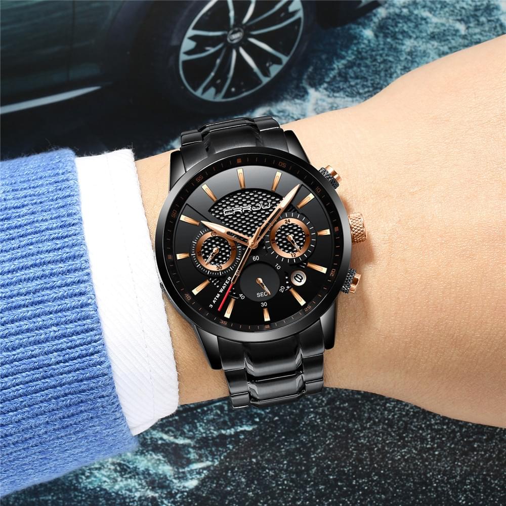 CRRJU – Reloj de Lujo para Hombre con Cronógrafo y Correa de Acero