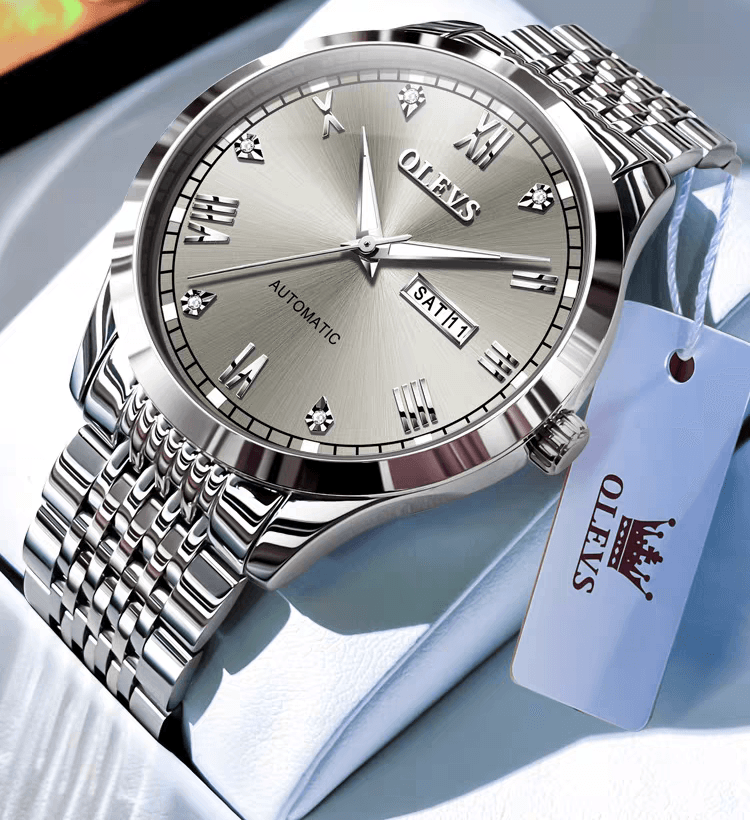 Reloj Mecánico Automático para Hombre, Correa de Acero y Luz Nocturna