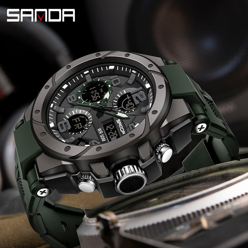SANDA Reloj Deportivo Militar para Hombre, Doble Pantalla
