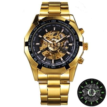 T-WINNER Reloj Mecánico Automático Esqueleto para Hombre, Estilo Vintage