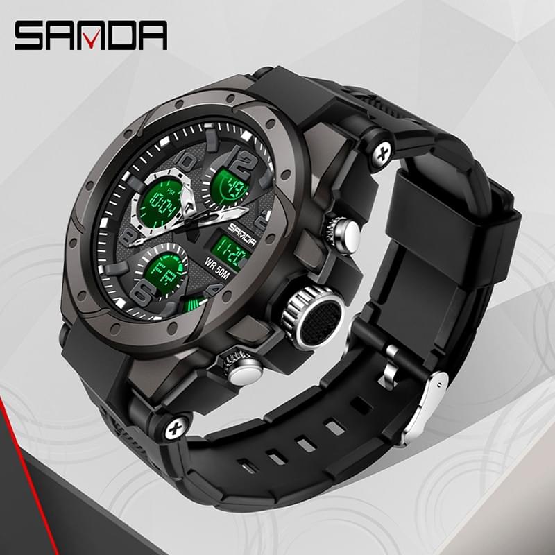 SANDA Reloj Deportivo Militar para Hombre, Doble Pantalla