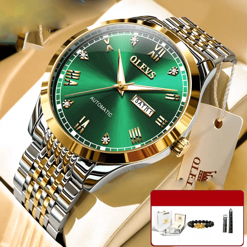 Reloj Mecánico Automático para Hombre, Correa de Acero y Luz Nocturna