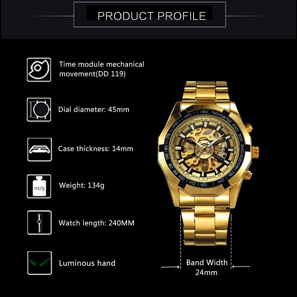 T-WINNER Reloj Mecánico Automático Esqueleto para Hombre, Estilo Vintage