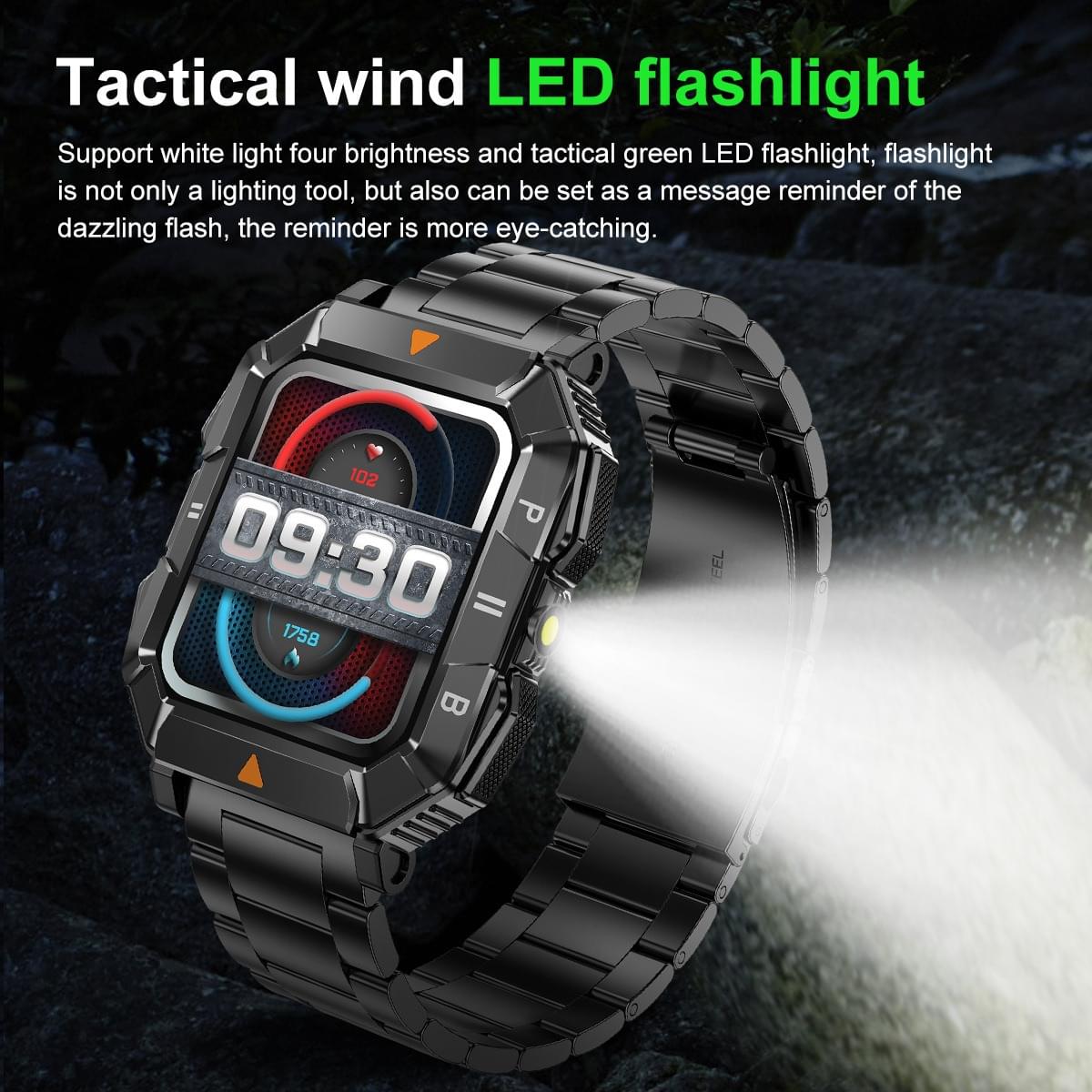 YK03 Smartwatch con Llamadas Bluetooth, Linterna y Monitoreo de Salud