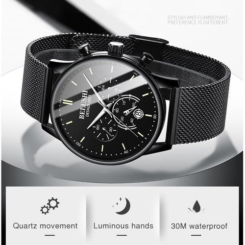 BELUSHI Reloj Ultra Delgado para Hombre, Correa Milanesa de Acero Inoxidable