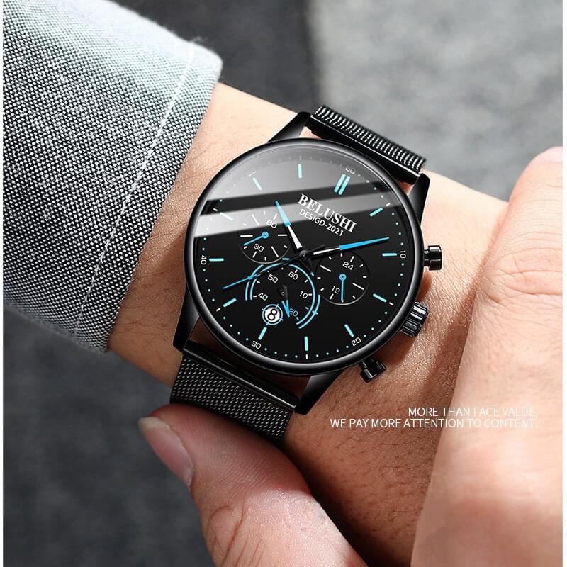 BELUSHI Reloj Ultra Delgado para Hombre, Correa Milanesa de Acero Inoxidable