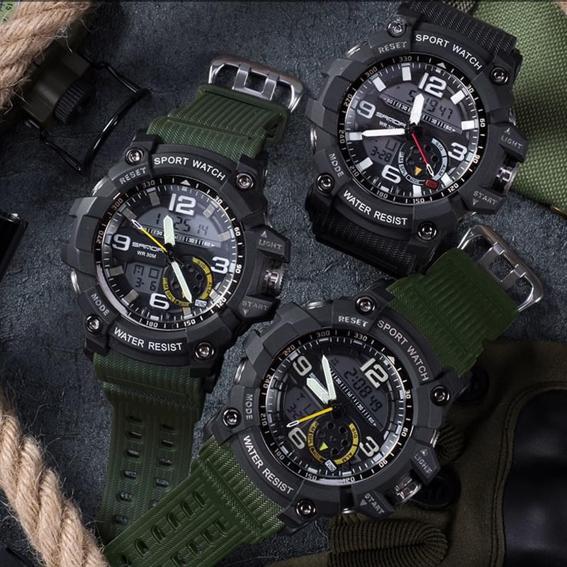 SANDA 739 Reloj Militar Deportivo para Hombre, Doble Pantalla