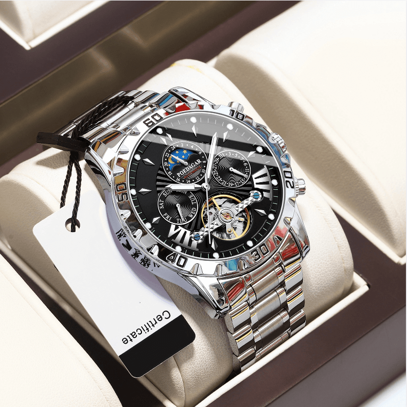 Reloj Mecánico Automático Berdagar para Hombre, Cristal de Zafiro y Fondo Transparente