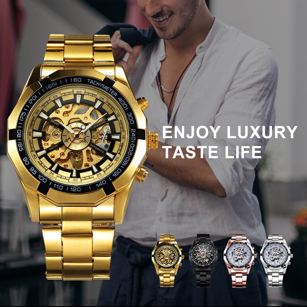 T-WINNER Reloj Mecánico Automático Esqueleto para Hombre, Estilo Vintage