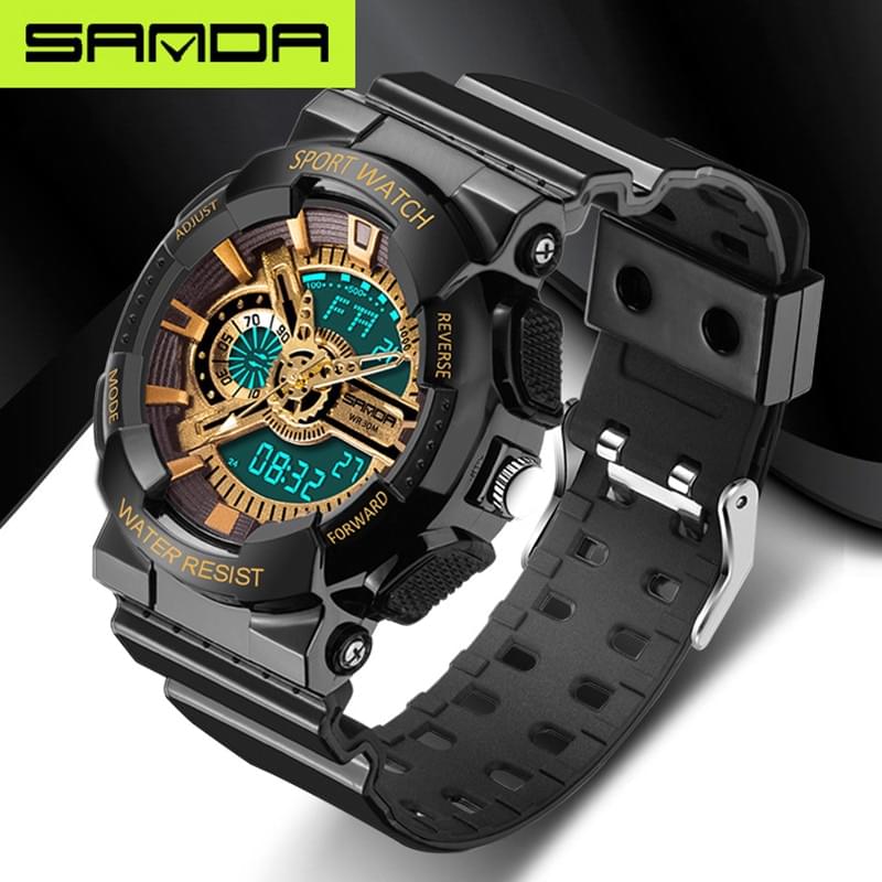 SANDA – Reloj Digital Militar Deportivo para Hombre con Correa de Goma - vista de detalle