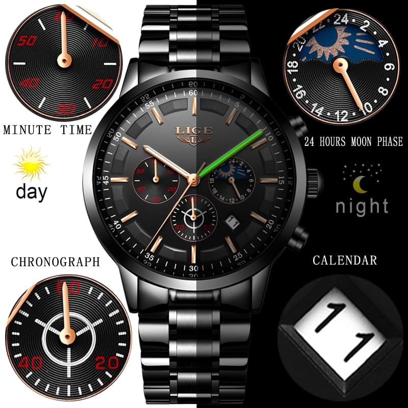 Reloj LIGE Deportivo de Lujo para Hombre, Resistente al Agua