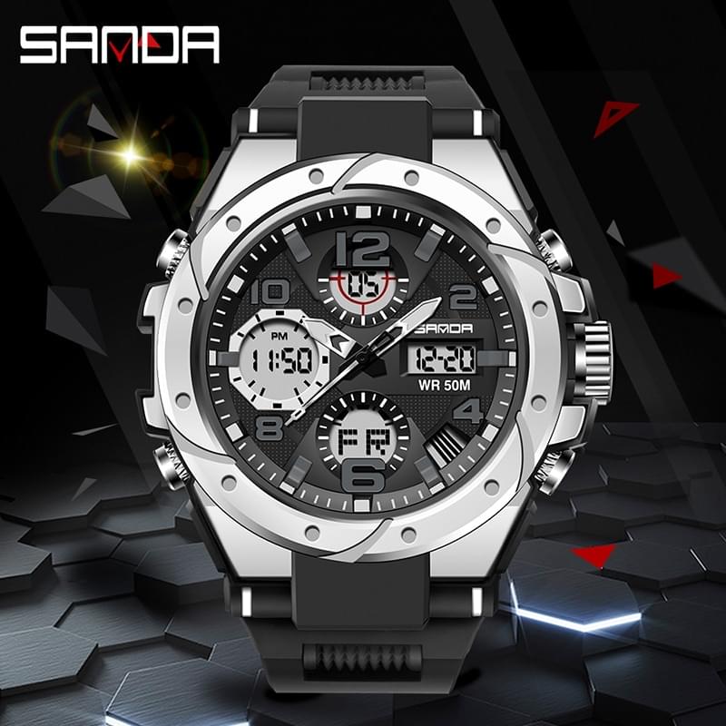 SANDA Reloj Deportivo Militar para Hombre, Doble Pantalla
