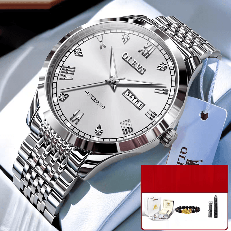 Reloj Mecánico Automático para Hombre, Correa de Acero y Luz Nocturna