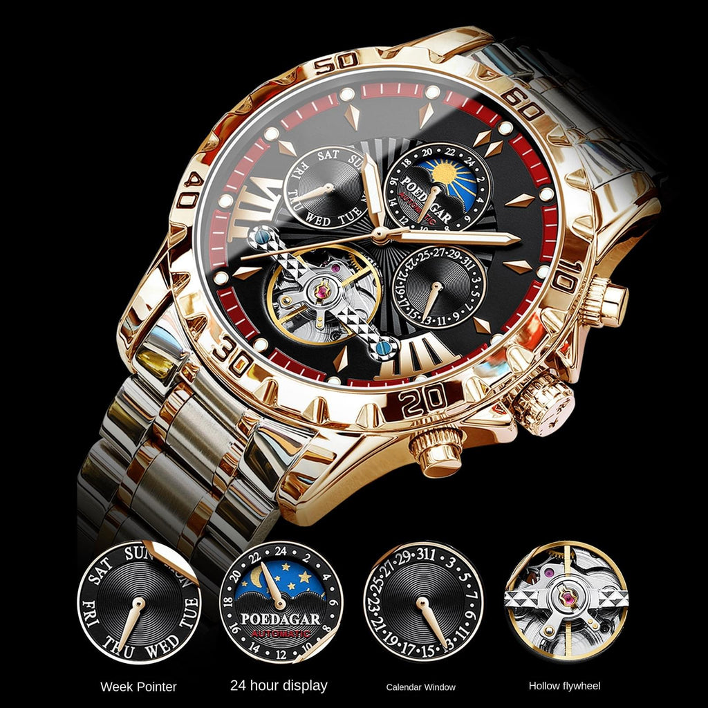 Reloj Mecánico Automático Berdagar para Hombre, Cristal de Zafiro y Fondo Transparente