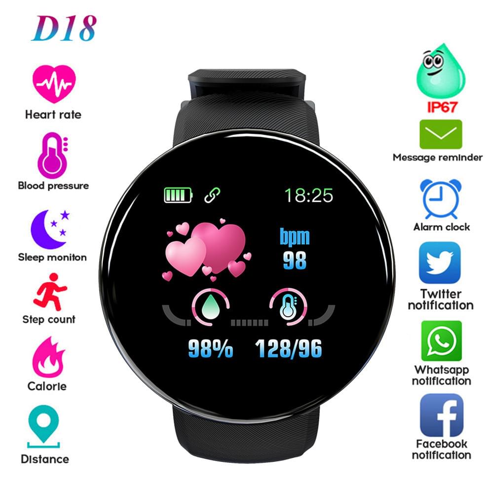 D18 Pulsera Inteligente con Pantalla Redonda, Ritmo Cardíaco y Podómetro - vista de detalle