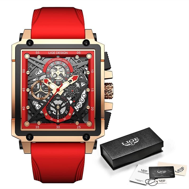 LIGE Reloj Cuadrado Multifunción para Hombre, Cronógrafo y Resistente al Agua 30M