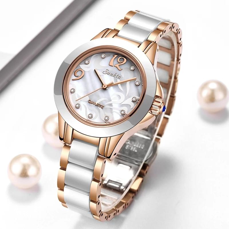 SUNKTA Reloj de Cerámica para Mujer, Elegante y Resistente al Agua