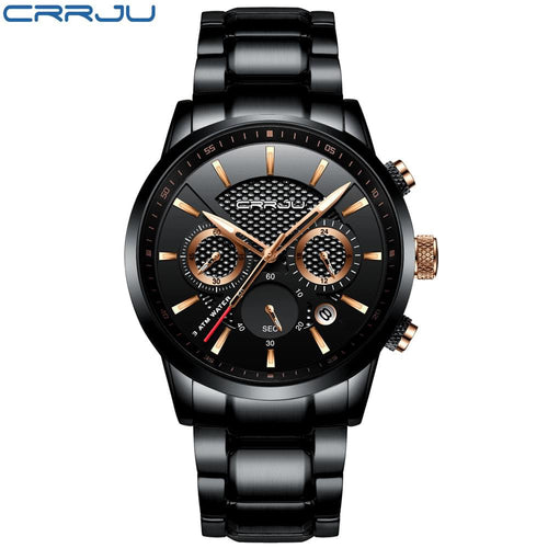 CRRJU – Reloj de Lujo para Hombre con Cronógrafo y Correa de Acero - vista de detalle