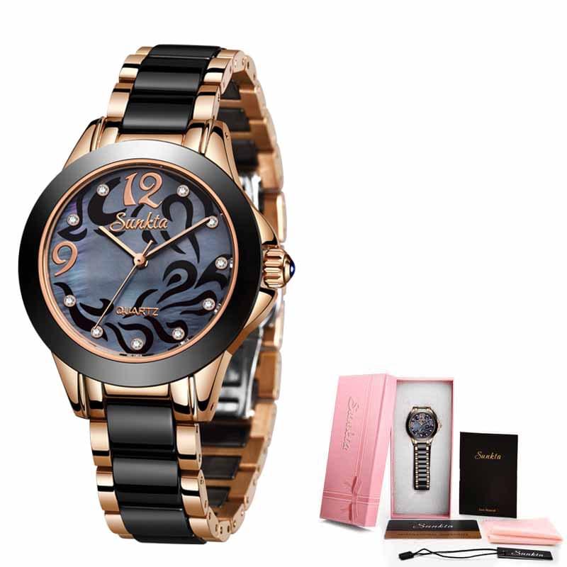 SUNKTA Reloj de Cerámica para Mujer, Elegante y Resistente al Agua