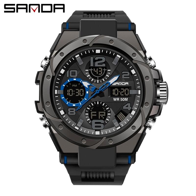 SANDA Reloj Deportivo Militar para Hombre, Doble Pantalla