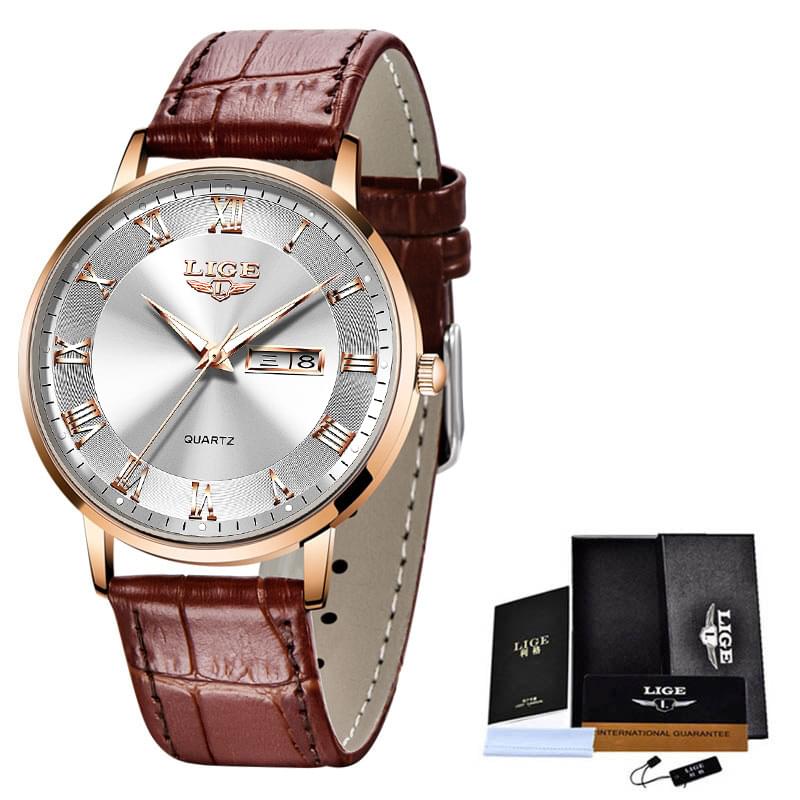 LIGE Reloj Ultra Delgado para Mujer, Doble Calendario y Correa de Malla Milanesa