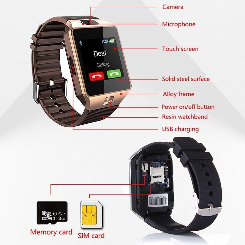 DZ09 – Smartwatch con SIM, Cámara y Bluetooth para Hombre y Mujer - en la muñeca