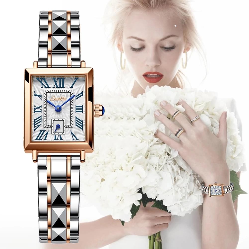 LIGE Reloj Cuadrado de Cuarzo para Mujer, Elegante y Resistente al Agua