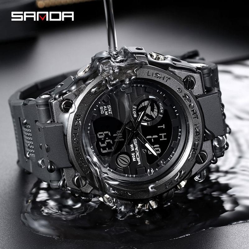 SANDA 739 Reloj Militar Deportivo para Hombre, Doble Pantalla