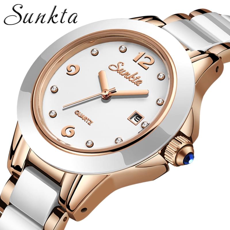 SUNKTA Reloj de Cuarzo para Mujer, Oro Rosa y Resistente al Agua