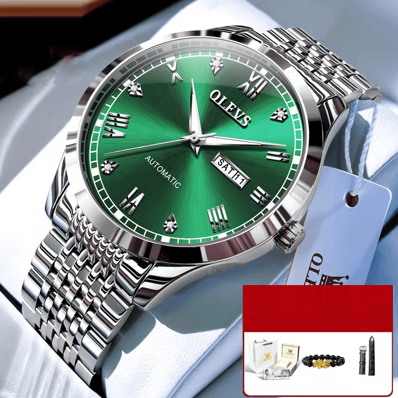 Reloj Mecánico Automático para Hombre, Correa de Acero y Luz Nocturna