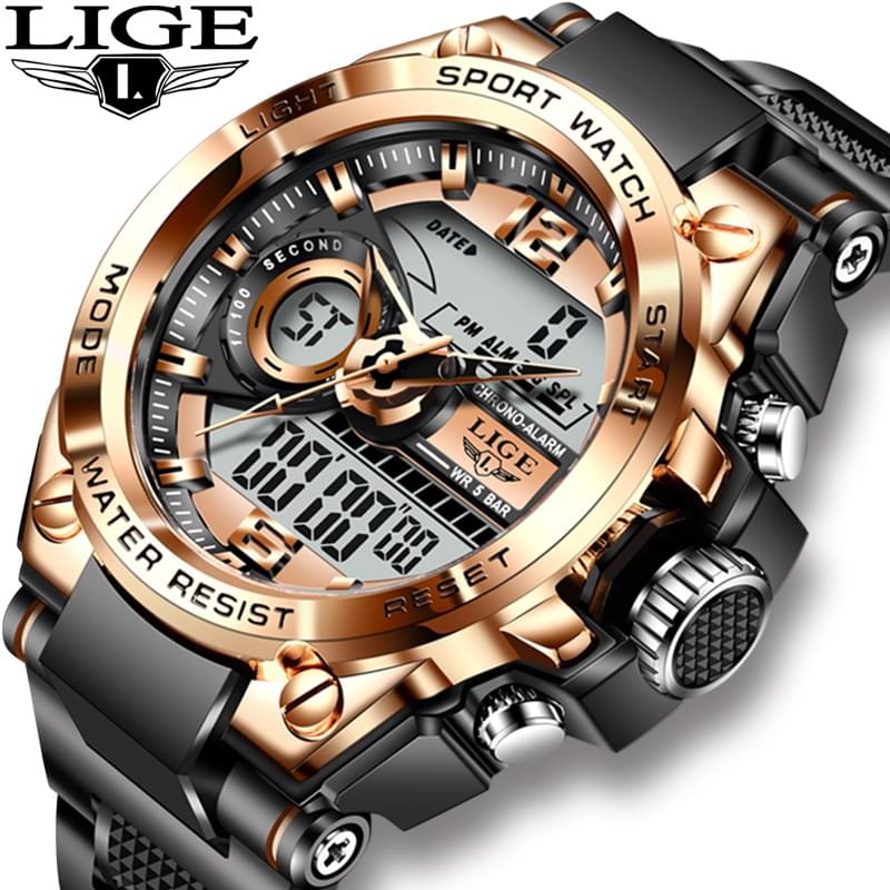 LIGE Reloj Electrónico Doble Pantalla, Luminoso y Resistente al Agua