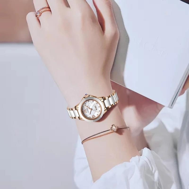 SUNKTA Reloj de Cerámica para Mujer, Elegante y Resistente al Agua