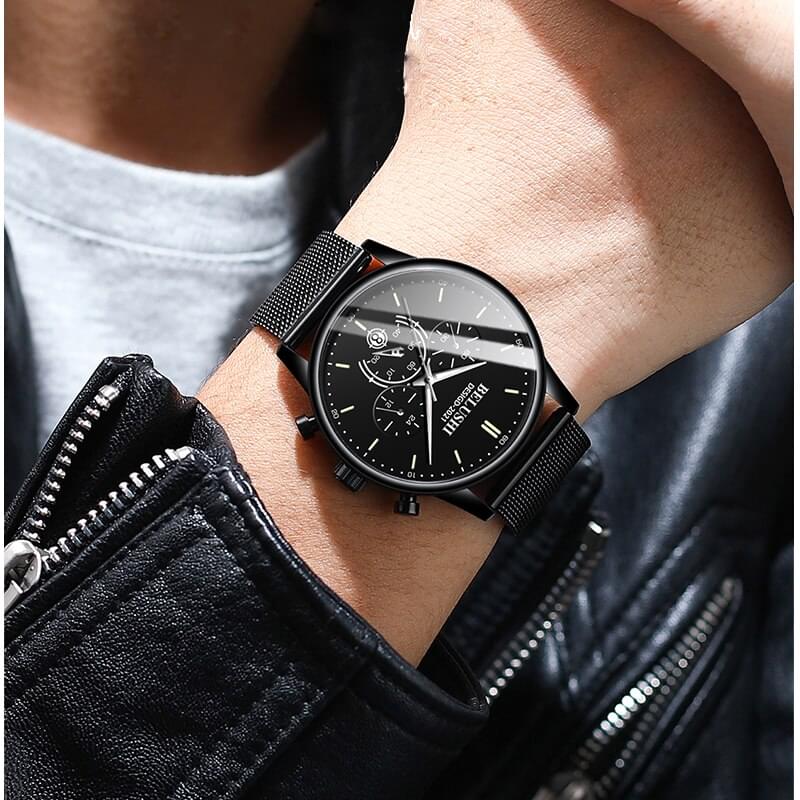 BELUSHI Reloj Ultra Delgado para Hombre, Correa Milanesa de Acero Inoxidable