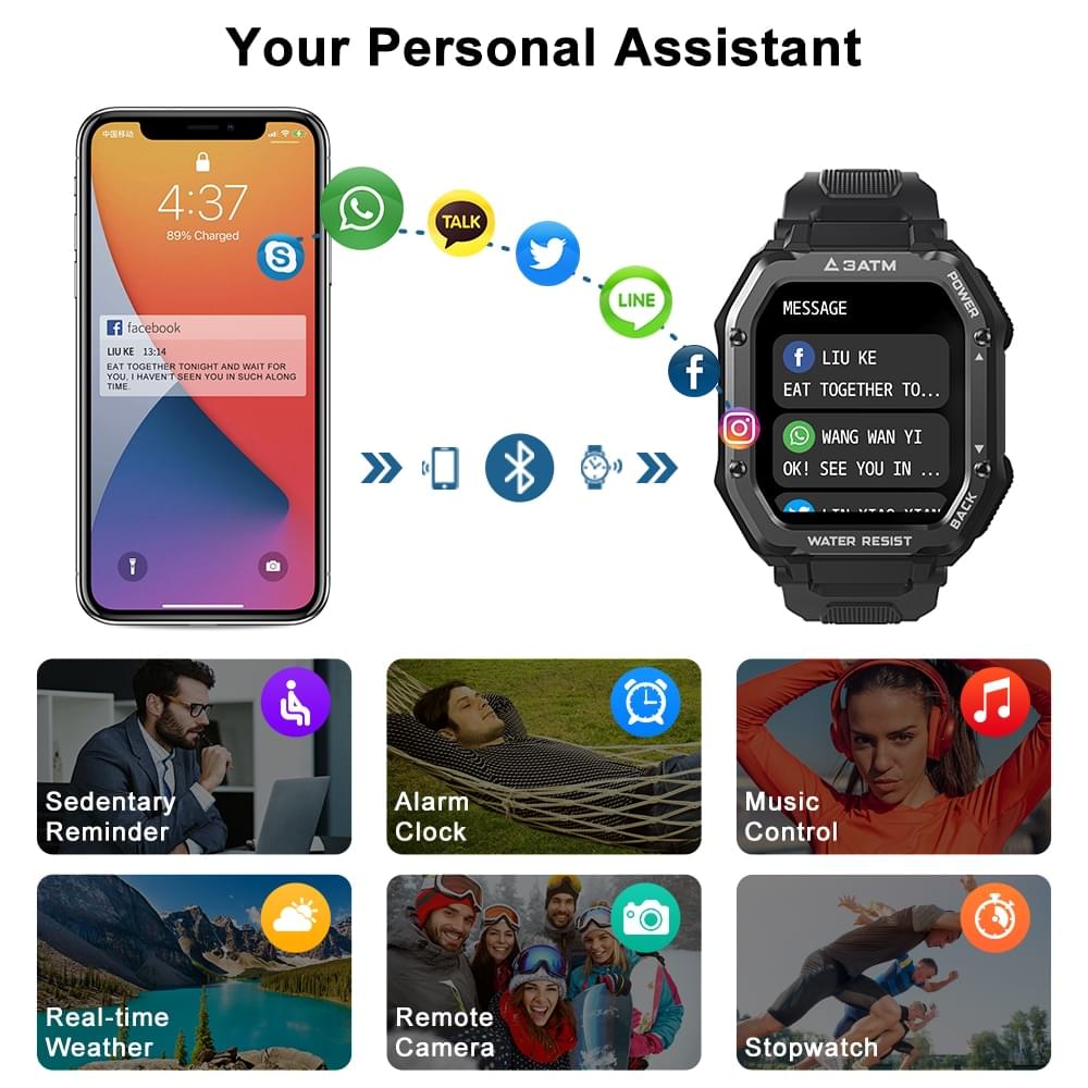ROCK Smartwatch Resistente para Hombre con Monitor de Presión Arterial