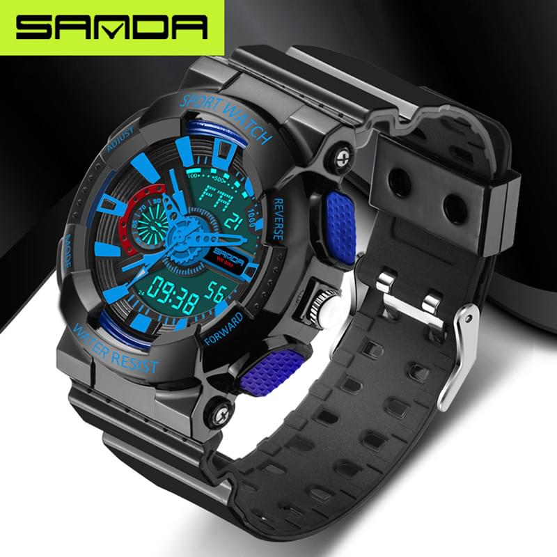 SANDA – Reloj Digital Militar Deportivo para Hombre con Correa de Goma - en la muñeca