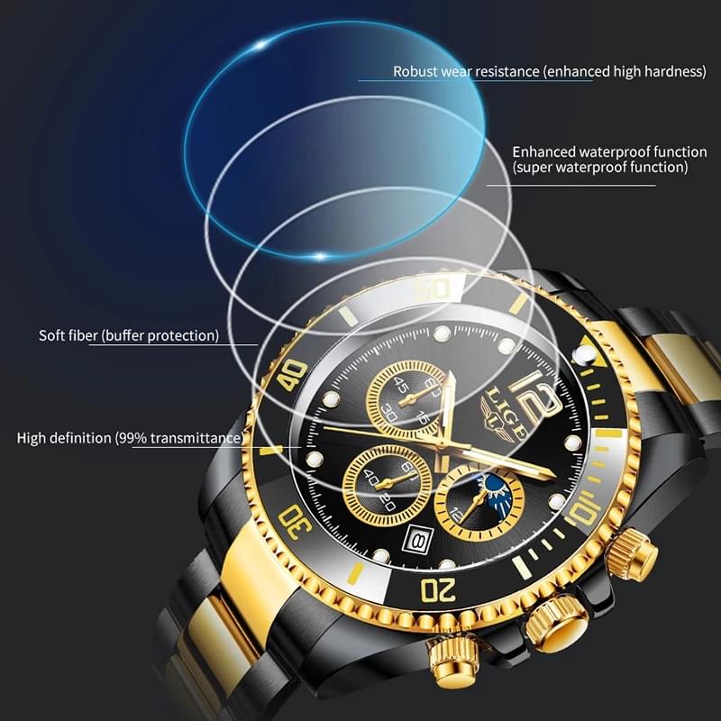 Reloj de Cuarzo Deportivo para Hombre, Cronógrafo Multifuncional y Resistente al Agua